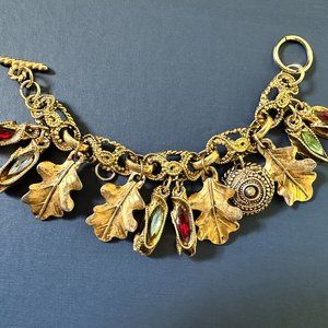 Kalinger Brocade edged leaf and jeweled charm bracelet